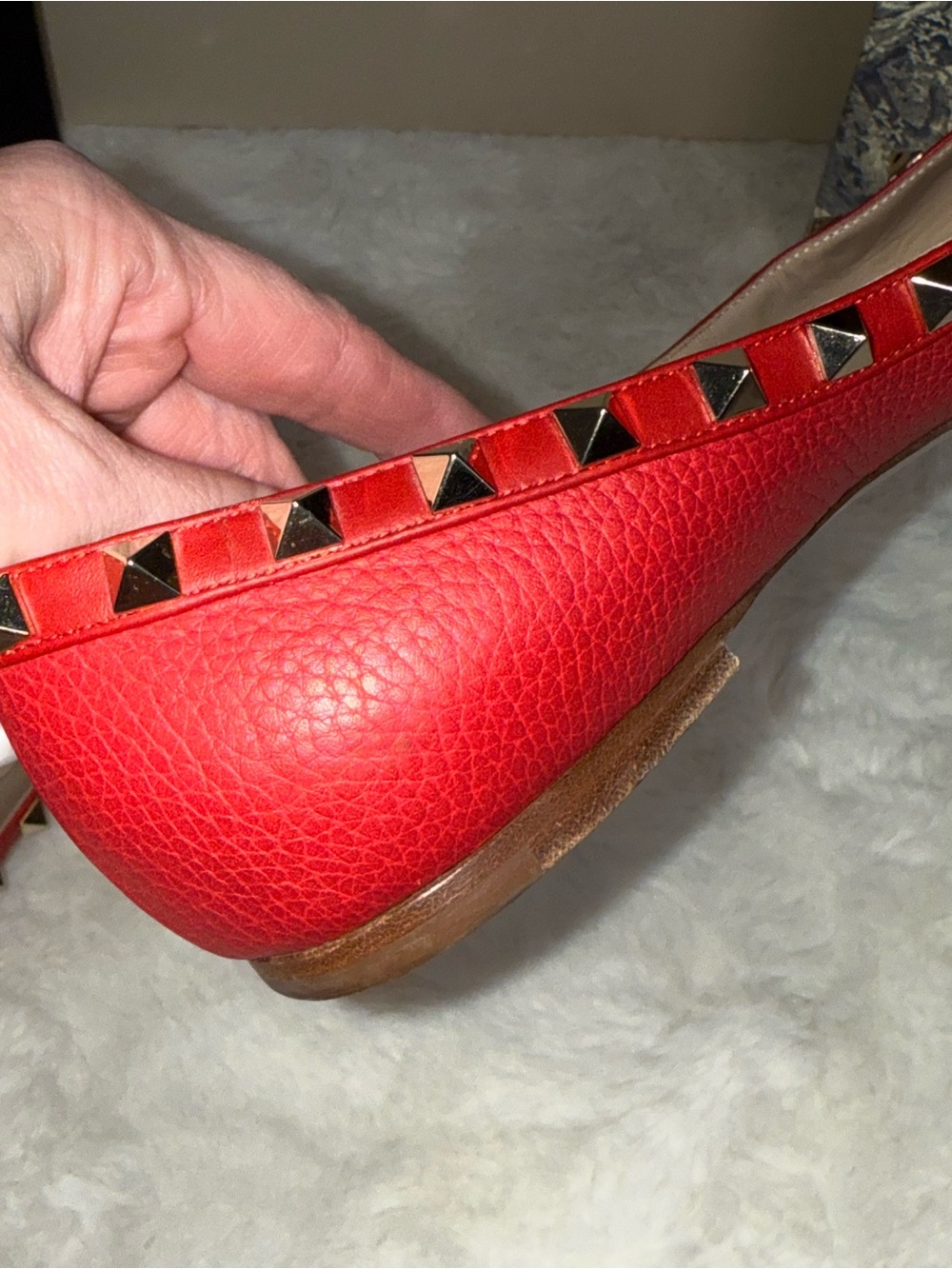 Authentic Valentino Garavani Rockstud Red Leather Point Flats Shoes GUC SmCut 37 - Picture 9 of 16